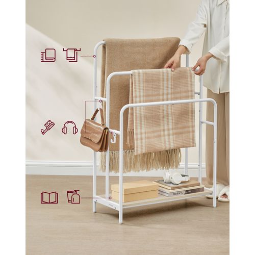 Porte Serviette Sur Pied, 70 X 30 X 100 Cm, Blanc Mat Et Beige Naturel