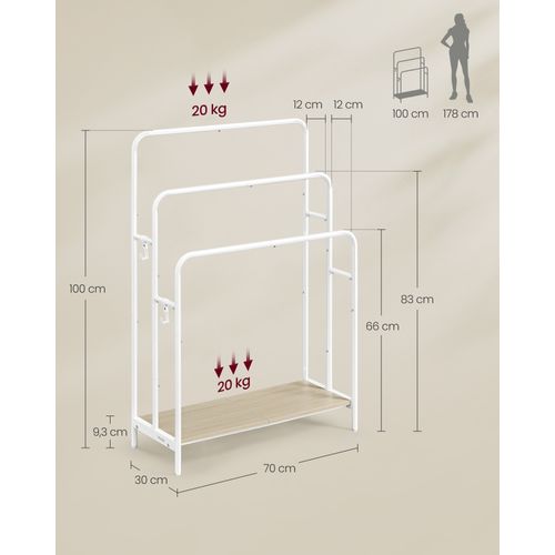 Porte Serviette Sur Pied, 70 X 30 X 100 Cm, Blanc Mat Et Beige Naturel