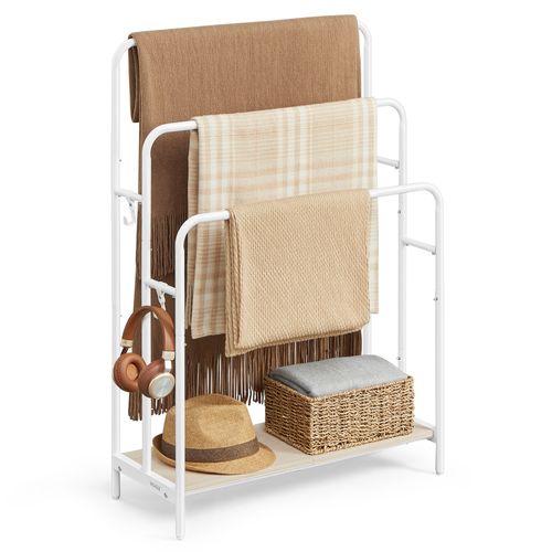 Porte Serviette Sur Pied, 70 X 30 X 100 Cm, Blanc Mat Et Beige Naturel
