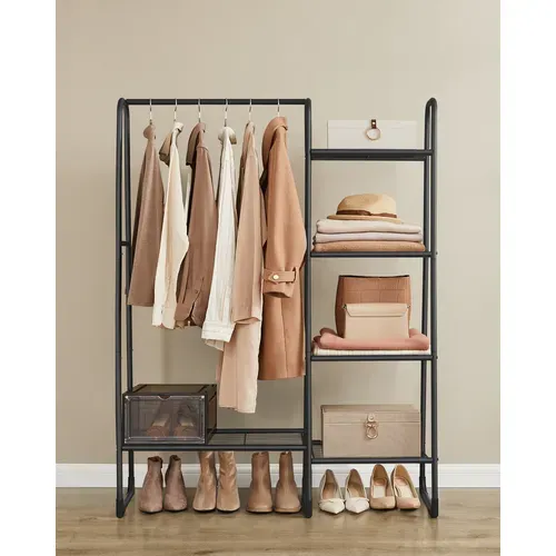 Portant à Vêtement, 5 Étagères De Rangement, Structure En Métal, 40 X 101,7 X 153,3 Cm, Noir D'encre