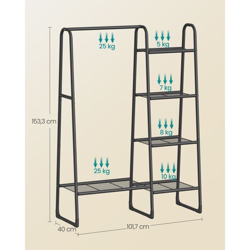 Portant à Vêtement, 5 Étagères De Rangement, Structure En Métal, 40 X 101,7 X 153,3 Cm, Noir D'encre