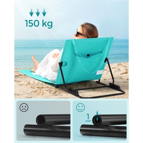 Lot De 2, Chaise Longue, Avec Appui-tête, Dossier Inclinable, Portable, Avec Bandoulières, Bleu Lac