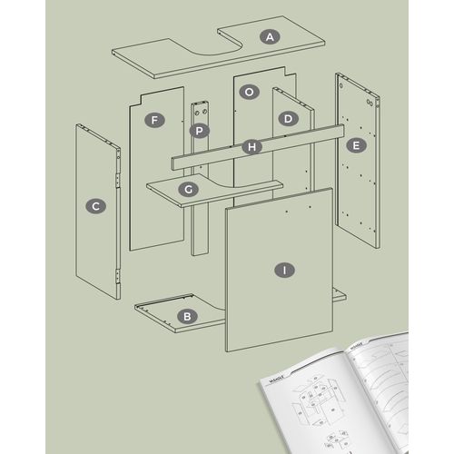 Meuble Sous Lavabo, 3 Tiroirs Latéraux, Pour Lavabos Sur Colonne, Avec Pieds, Blanc Et Beige
