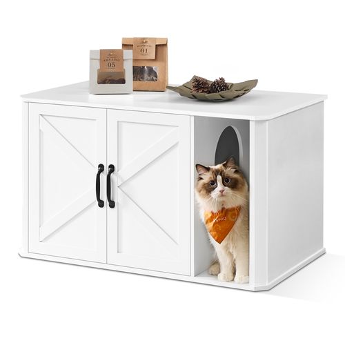Meuble Litière Pour Chat, Entrée Par Devant, Blanc Nuage