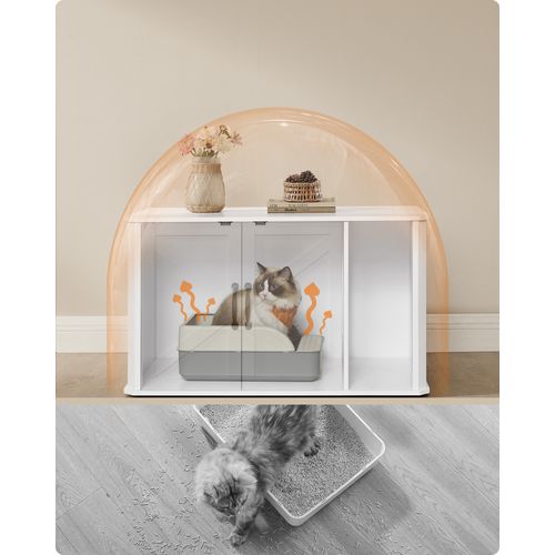 Meuble Litière Pour Chat, Entrée Par Devant, Blanc Nuage