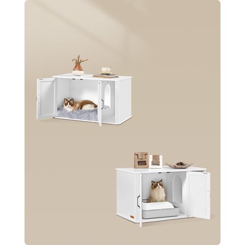 Meuble Litière Pour Chat, Entrée Par Devant, Blanc Nuage