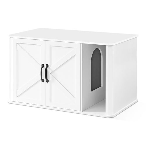 Meuble Litière Pour Chat, Entrée Par Devant, Blanc Nuage