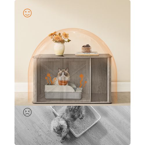 Meuble Litière Pour Chat, Entrée Par Devant, Grège Chiné