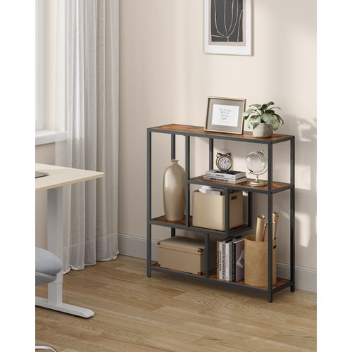 Bibliothèque, étagère 4 Niveaux, 30 X 100 X 103 Cm, Marron Rustique, Noir