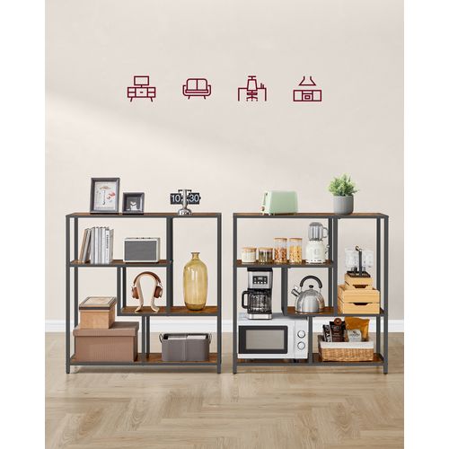 Bibliothèque, étagère 4 Niveaux, 30 X 100 X 103 Cm, Marron Rustique, Noir