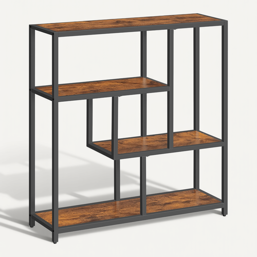 Bibliothèque, étagère 4 Niveaux, 30 X 100 X 103 Cm, Marron Rustique, Noir