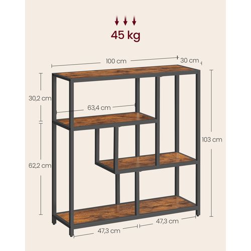 Bibliothèque, étagère 4 Niveaux, 30 X 100 X 103 Cm, Marron Rustique, Noir