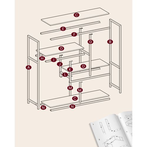 Bibliothèque, étagère 4 Niveaux, 30 X 100 X 103 Cm, Marron Rustique, Noir