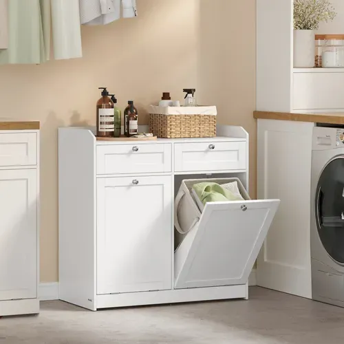 Meuble De Salle De Bain, 2 Tiroirs Et 2 Paniers à Linge, 40 X 78,9 X 80,2 Cm, Blanc Nuage