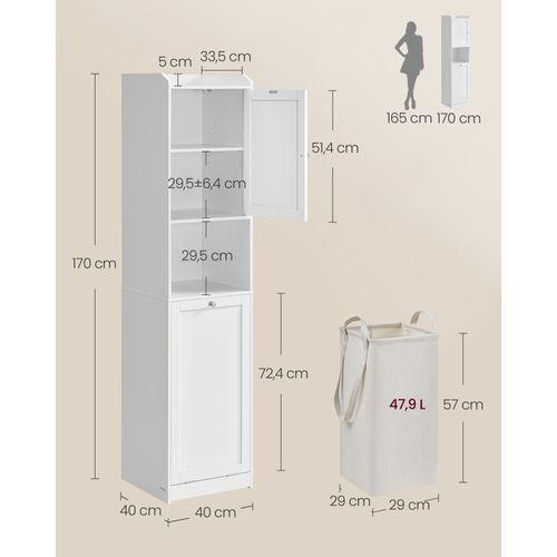 Meuble De Salle De Bain, Panier à Linge, 1 Tiroir, Blanc Nuage