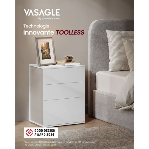 Table De Chevet, Assemblage Ultra-rapide Sans Outils Toolless, Blanc Mat, Beige Cappuccino
