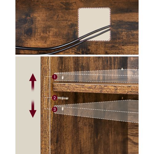 Meuble TV Pour Télévision Jusqu’à 65 Pouces, Avec Compartiments Ouverts, Marron Rustique Et Noir