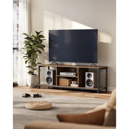 Meuble TV Pour Télévision Jusqu’à 65 Pouces, Avec Compartiments Ouverts, Marron Rustique Et Noir