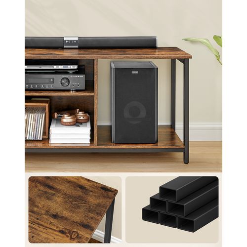 Meuble TV Pour Télévision Jusqu’à 65 Pouces, Avec Compartiments Ouverts, Marron Rustique Et Noir