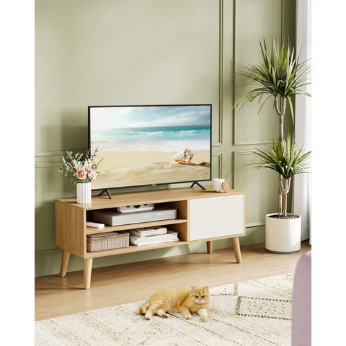 Meuble TV, Support Télé, Couleur Chêne Naturel Et Blanc Crème