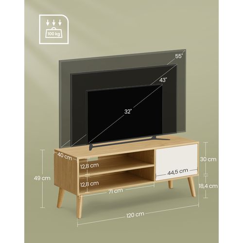 Meuble TV, Support Télé, Couleur Chêne Naturel Et Blanc Crème