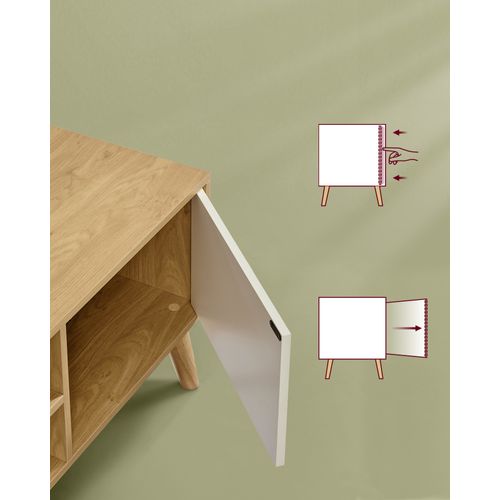 Meuble TV, Support Télé, Couleur Chêne Naturel Et Blanc Crème