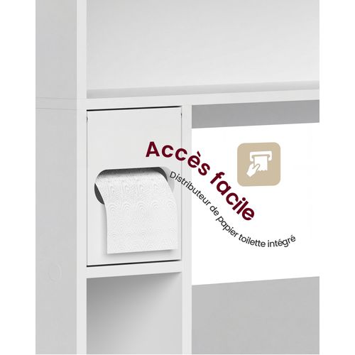 Meuble Wc, Porte Coulissante, Étagères Ajustables, 20 X 79.1 X 170 Cm, Blanc Nuage