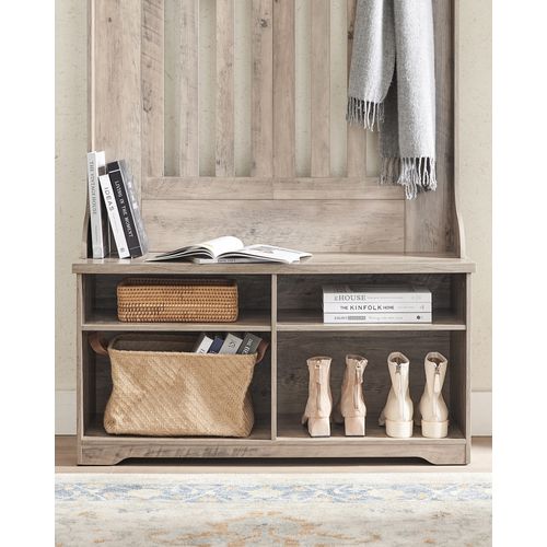 Porte-manteau Avec Banc à Chaussures, 5 Crochets Triples, Gain De Place, Étagères Réglables, Grège