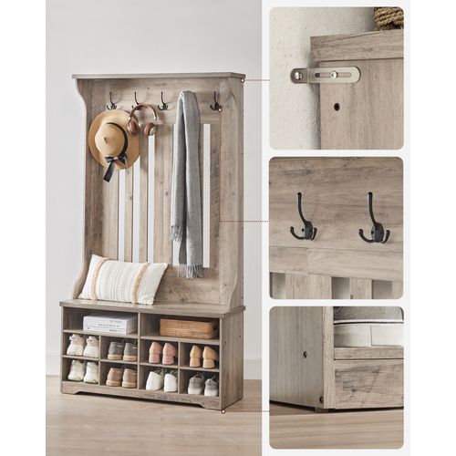 Porte-manteau Avec Banc à Chaussures, 5 Crochets Triples, Gain De Place, Étagères Réglables, Grège