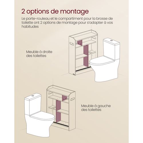 Meuble Wc, Portes Coulissantes, 20 X 60 X 80 Cm, Blanc Nuage
