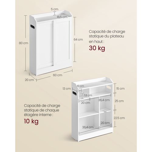 Meuble Wc, Portes Coulissantes, 20 X 60 X 80 Cm, Blanc Nuage