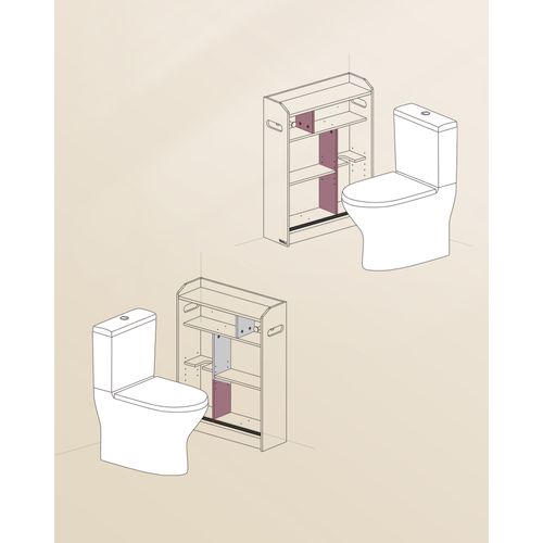 Meuble Wc, Portes Coulissantes, 20 X 60 X 80 Cm, Blanc Nuage