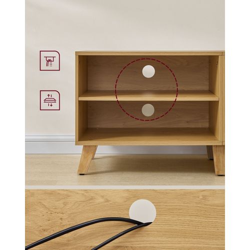 Meuble TV 2 Portes, Longueur 140 Cm, Chêne Naturel Et Blanc Crème