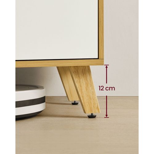 Meuble TV 2 Portes, Longueur 140 Cm, Chêne Naturel Et Blanc Crème