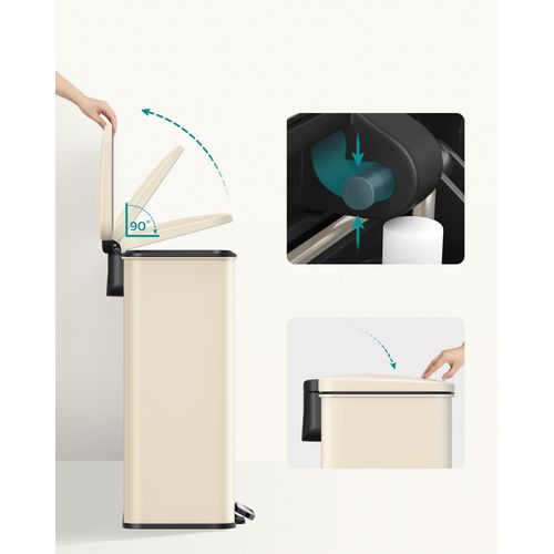 SONGMICS Poubelle de Cuisine, Poubelle à Pédale 40L avec Couvercle, Corbeille, pour Déchets, Fermeture en Douceur, Couvercle Reste Ouverte, Pédale Large, Blanc LTB541W4002