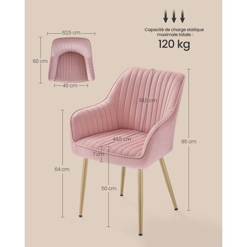Chaise Salle à Manger, Lot De 2, Chaise De Cuisine, Fauteuil En Velours, Avec Accoudoirs