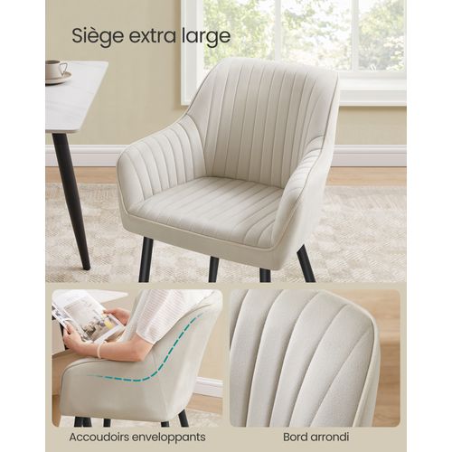 SONGMICS Chaise de salle à manger, avec accoudoirs, revêtement en velours, charge 110 kg, Gris