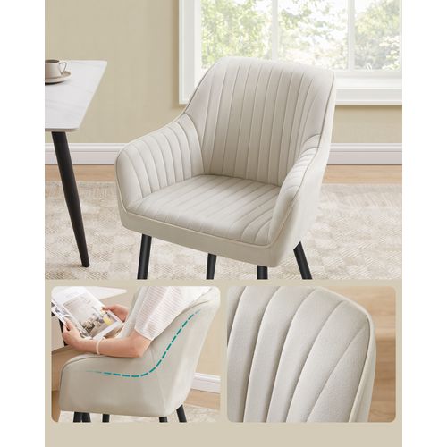 Chaise Salle à Manger, En Velours, Rembourrée, Avec Accoudoirs, Beige Cappuccino Et Noir D'encre