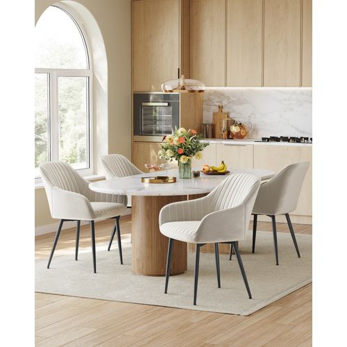 Chaise Salle à Manger, En Velours, Rembourrée, Avec Accoudoirs, Beige Cappuccino Et Noir D'encre