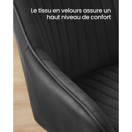 Chaise Salle à Manger, En Velours, Rembourrée, Avec Accoudoirs, Pieds En Métal, Noir D'encre