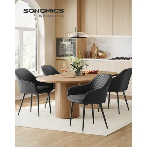 Chaise Salle à Manger, En Velours, Rembourrée, Avec Accoudoirs, Pieds En Métal, Noir D'encre