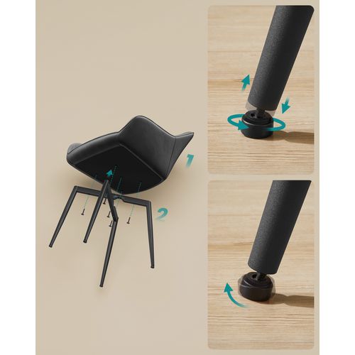 Chaise Salle à Manger, En Velours, Rembourrée, Avec Accoudoirs, Pieds En Métal, Noir D'encre