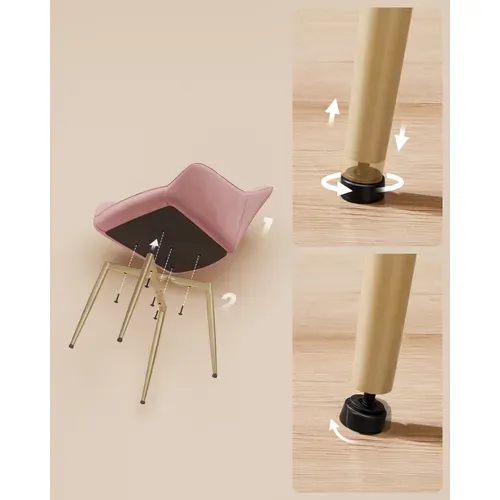 Chaise Salle à Manger, En Velours, Rembourrée, Avec Accoudoirs, Rose Bonbon Et Doré Clair