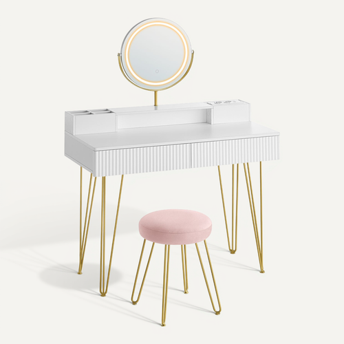 Coiffeuse Avec Taboutret Et Miroir Avec éclairage Et Multiprise Blanc
