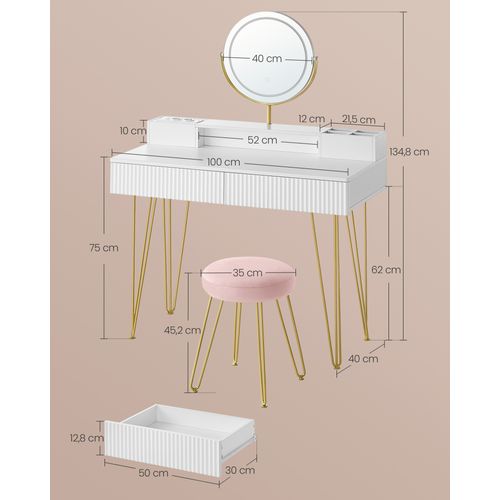 Coiffeuse Avec Taboutret Et Miroir Avec éclairage Et Multiprise Blanc