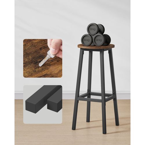 Tabouret De Bar, Lot De 2, Cadre Métallique, Montage Facile, Hauteur 74 Cm, Marron Rustique Et Noir