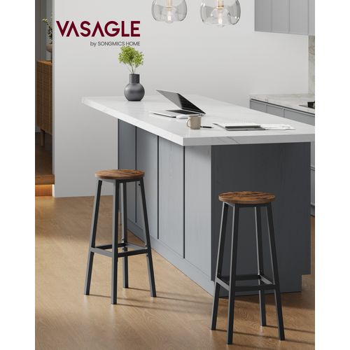 Tabouret De Bar, Lot De 2, Cadre Métallique, Montage Facile, Hauteur 74 Cm, Marron Rustique Et Noir