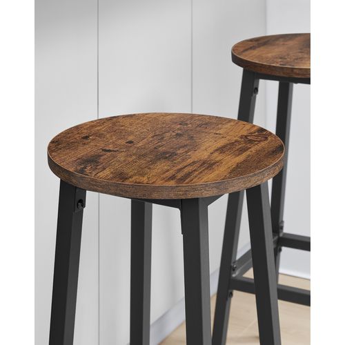 Tabouret De Bar, Lot De 2, Cadre Métallique, Montage Facile, Hauteur 74 Cm, Marron Rustique Et Noir