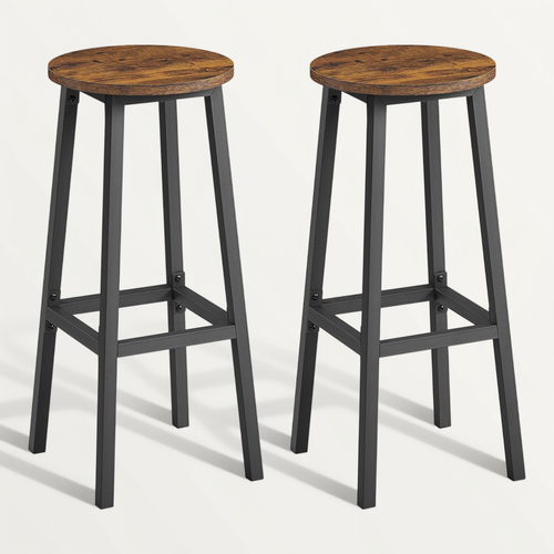 Tabouret De Bar, Lot De 2, Cadre Métallique, Montage Facile, Hauteur 74 Cm, Marron Rustique Et Noir