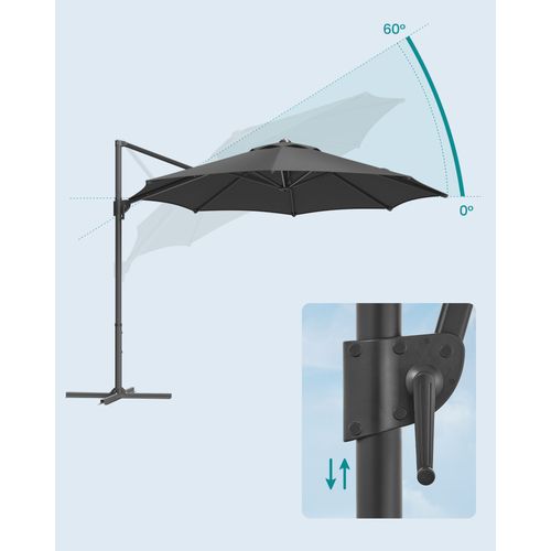 Parasol De Jardin 300 Cm, Inclinaison Fluide, Pivotant à 360°, Manivelle, Avec Base En Croix, Gris